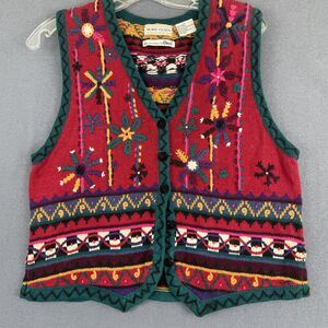 VTG Sigrid Olsen Floral Embroidered Sweater Vest Ramie Cotton Blend Women’s Sz M